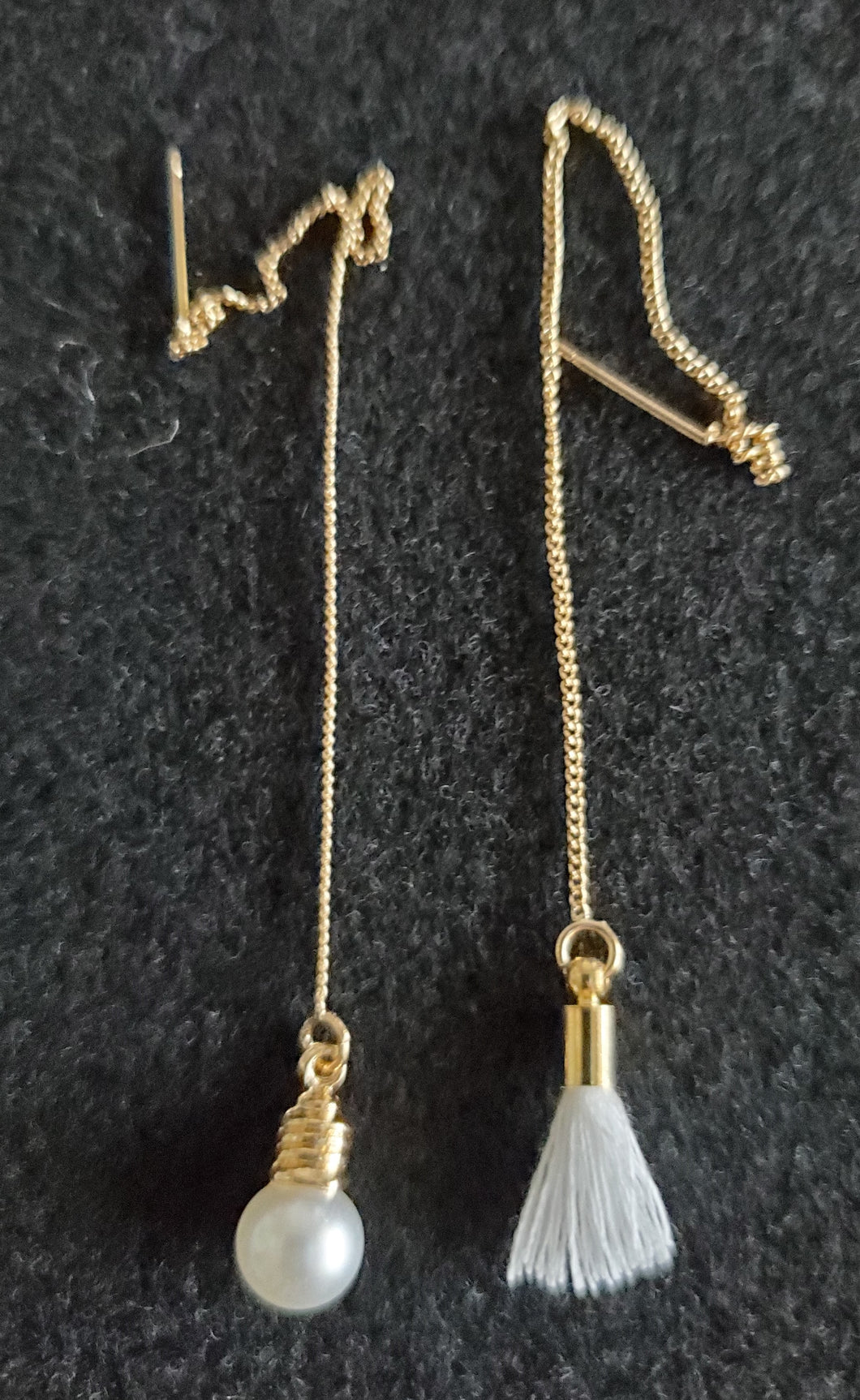 Pearl and Tassel Chain Gold color 3 1/2 Drop Earrings