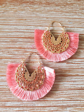 Load image into Gallery viewer, Gold Alloy Red , Yellow or Light Pink Fan Tassel Earrings
