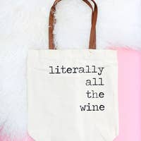 Load image into Gallery viewer, Literally all the wine canvas tote with leather handles
