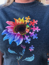 Load image into Gallery viewer, Be Kind Sun Flower T Shirt With Puzzle Pieces
