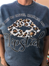 Load image into Gallery viewer, Coffee, Sarcasm and Lipstick T Shirt with Leopard Print Lips in Blue Heather T Shirt
