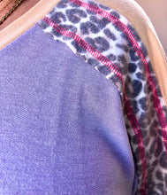 Load image into Gallery viewer, Lavender Leopard Knit French Terry, Color-Blocked Short Sleeve Top
